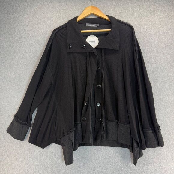 Alembika Women's‎ Size Small Black Button Front Cardigan Jacket Lagenlook Drape - Picture 1 of 12